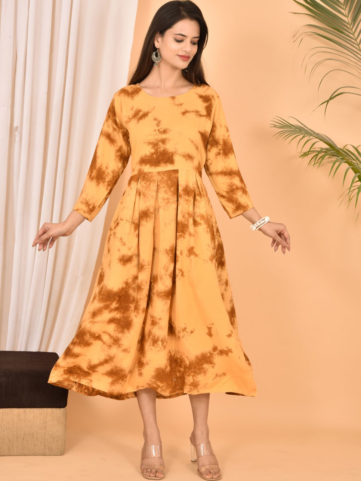 Beige Printed Maxi Dress