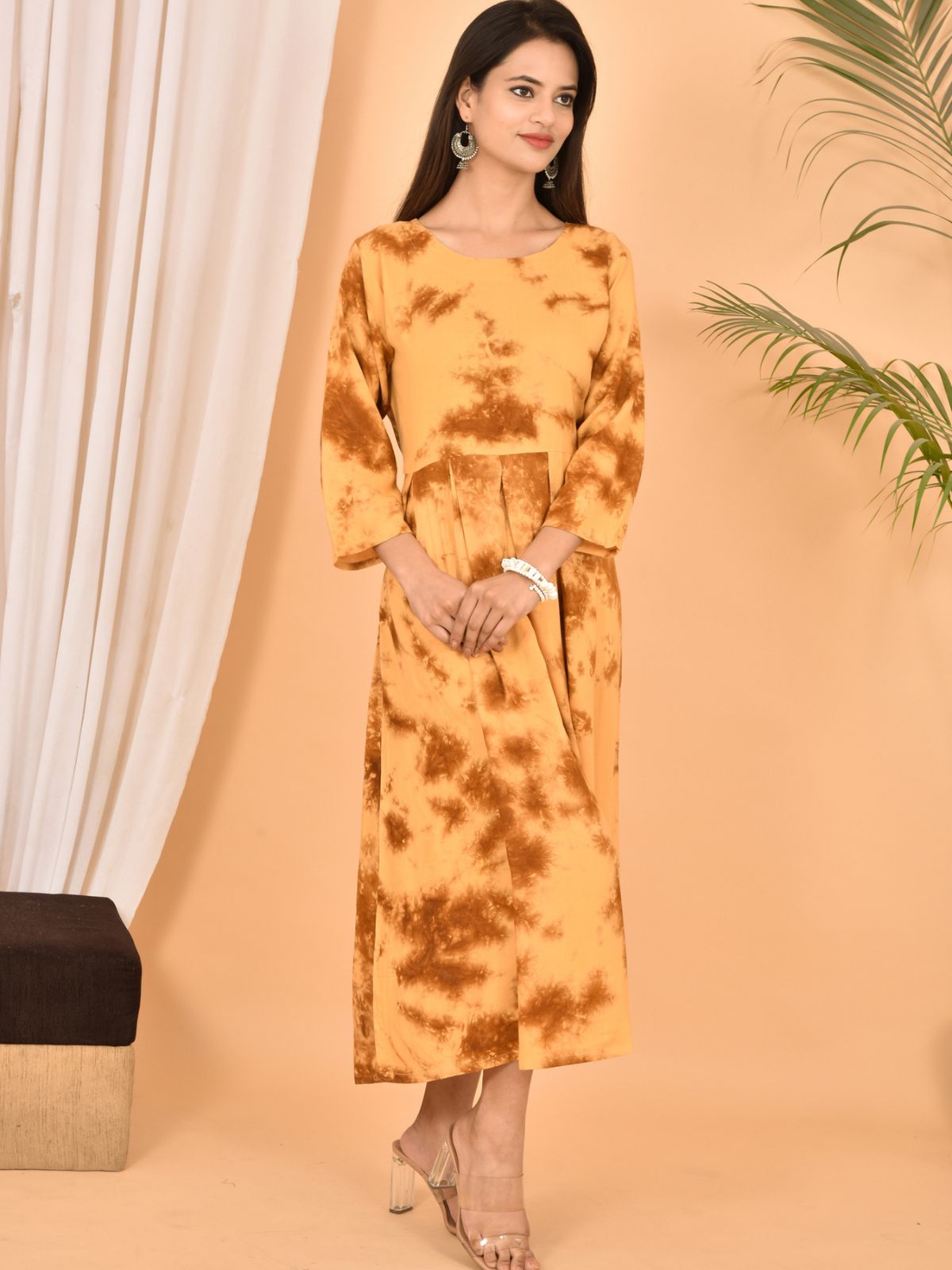 Beige Printed Maxi Dress