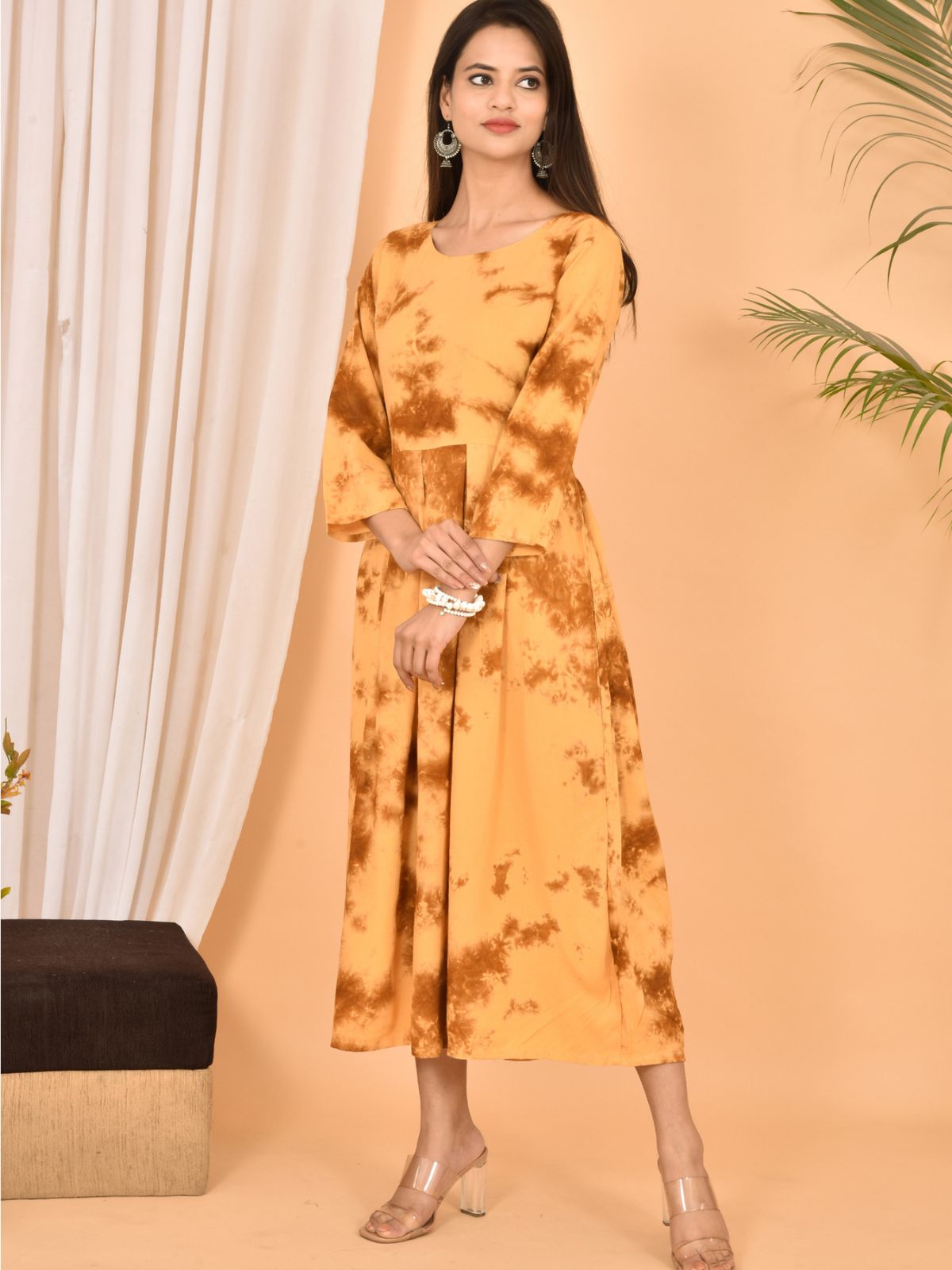Beige Printed Maxi Dress