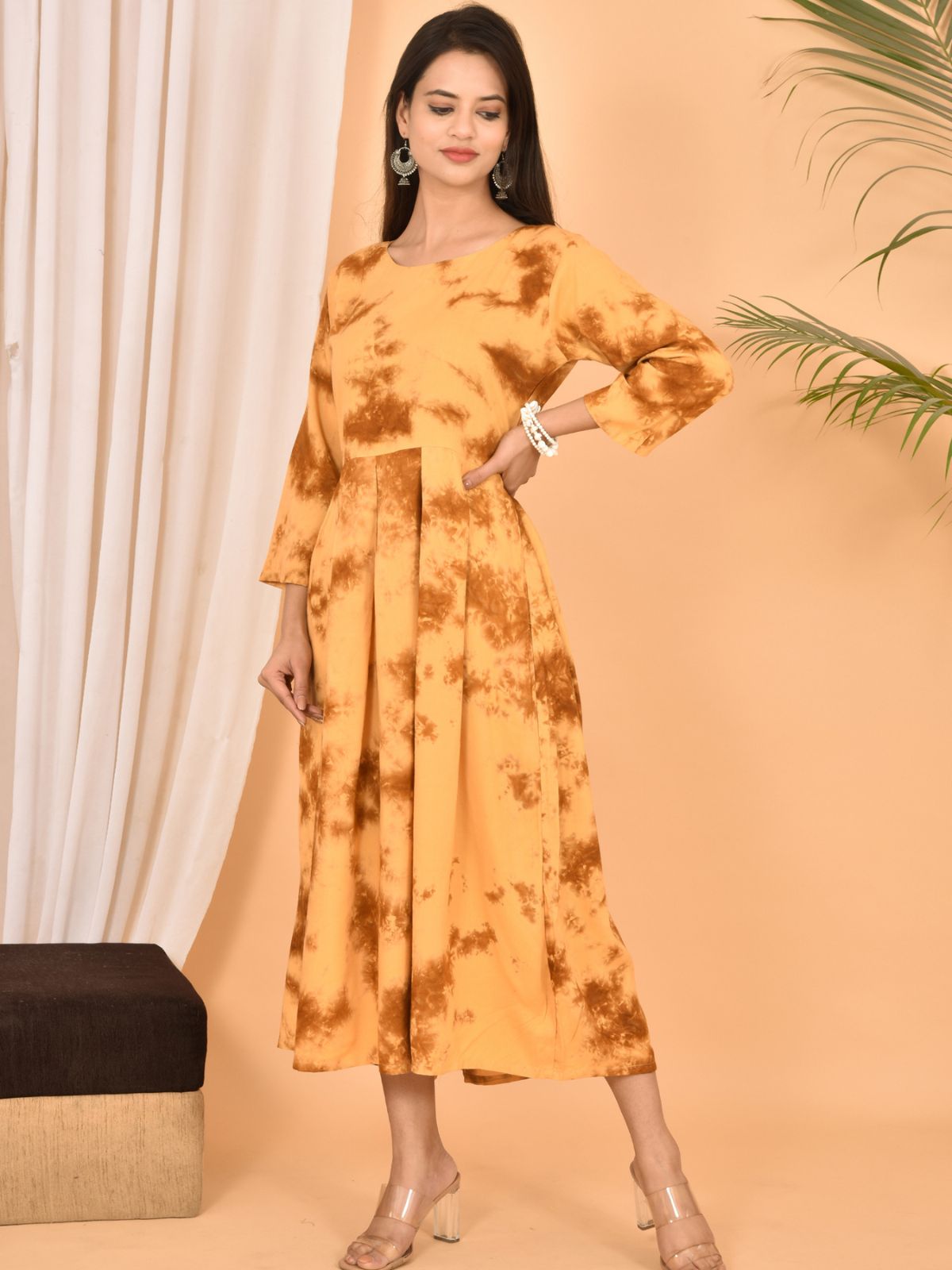 Beige Printed Maxi Dress