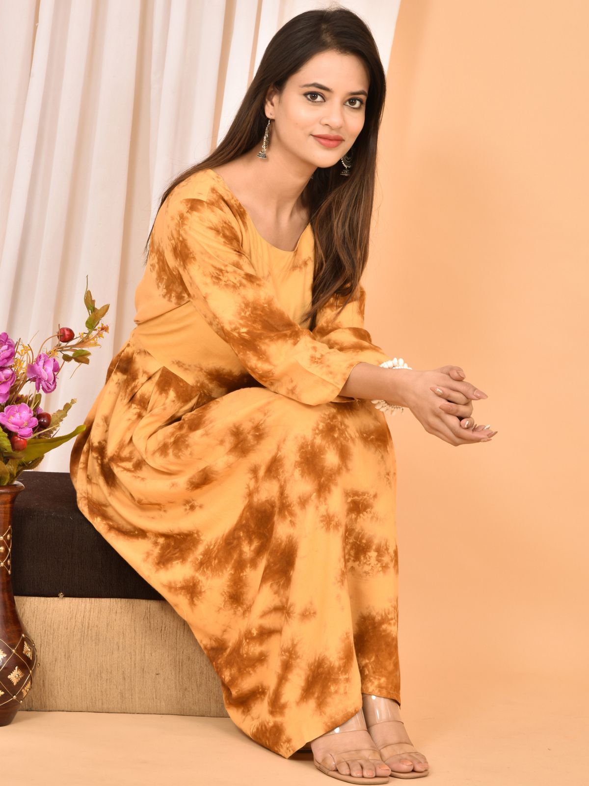Beige Printed Maxi Dress
