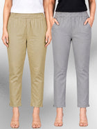 Beige & Grey Regular Fit Elastic Cotton Trouser Combo