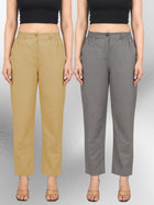 Beige & Grey Regular Fit Cotton Formal Trouser Combo