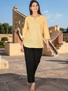 Beige Handloom Cotton Yoke Top