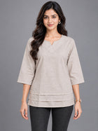 Beige Cotton Leared Tops