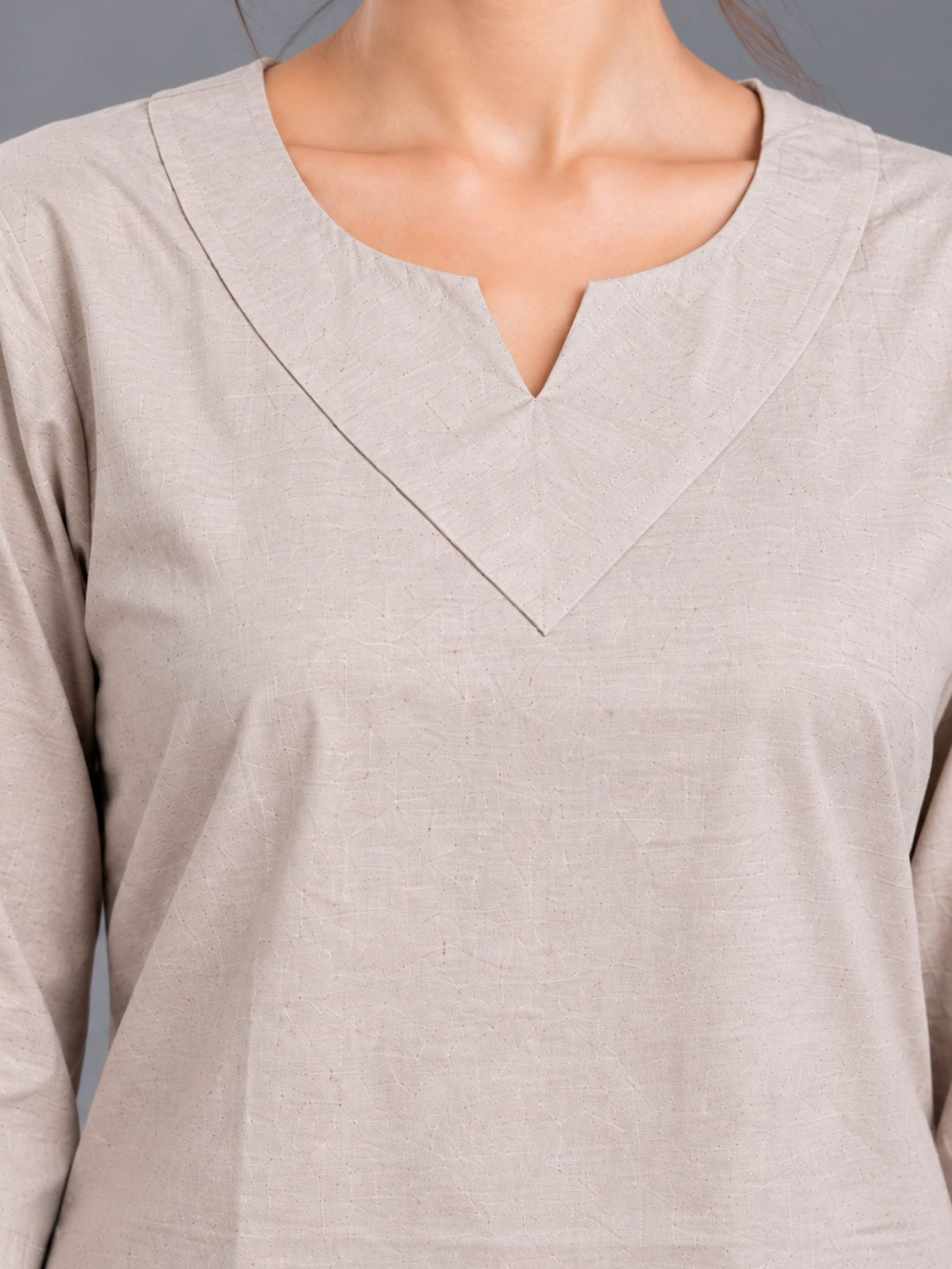 Beige Cotton Leared Tops