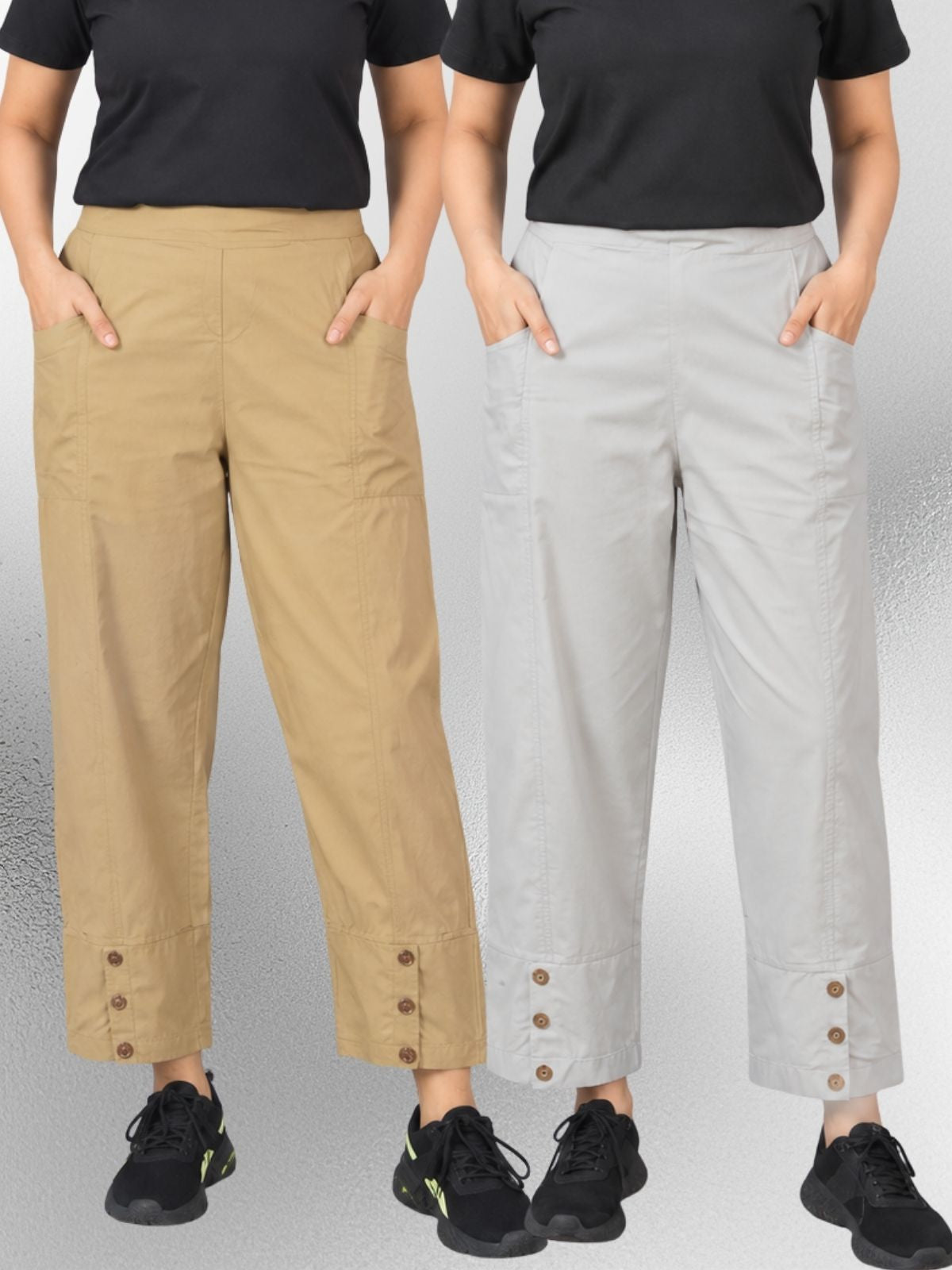 Beige & Melange Cotton Straight Cargo Pant Combo