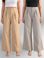 Beige & Melange-Cotton Wide Leg Pants Combo