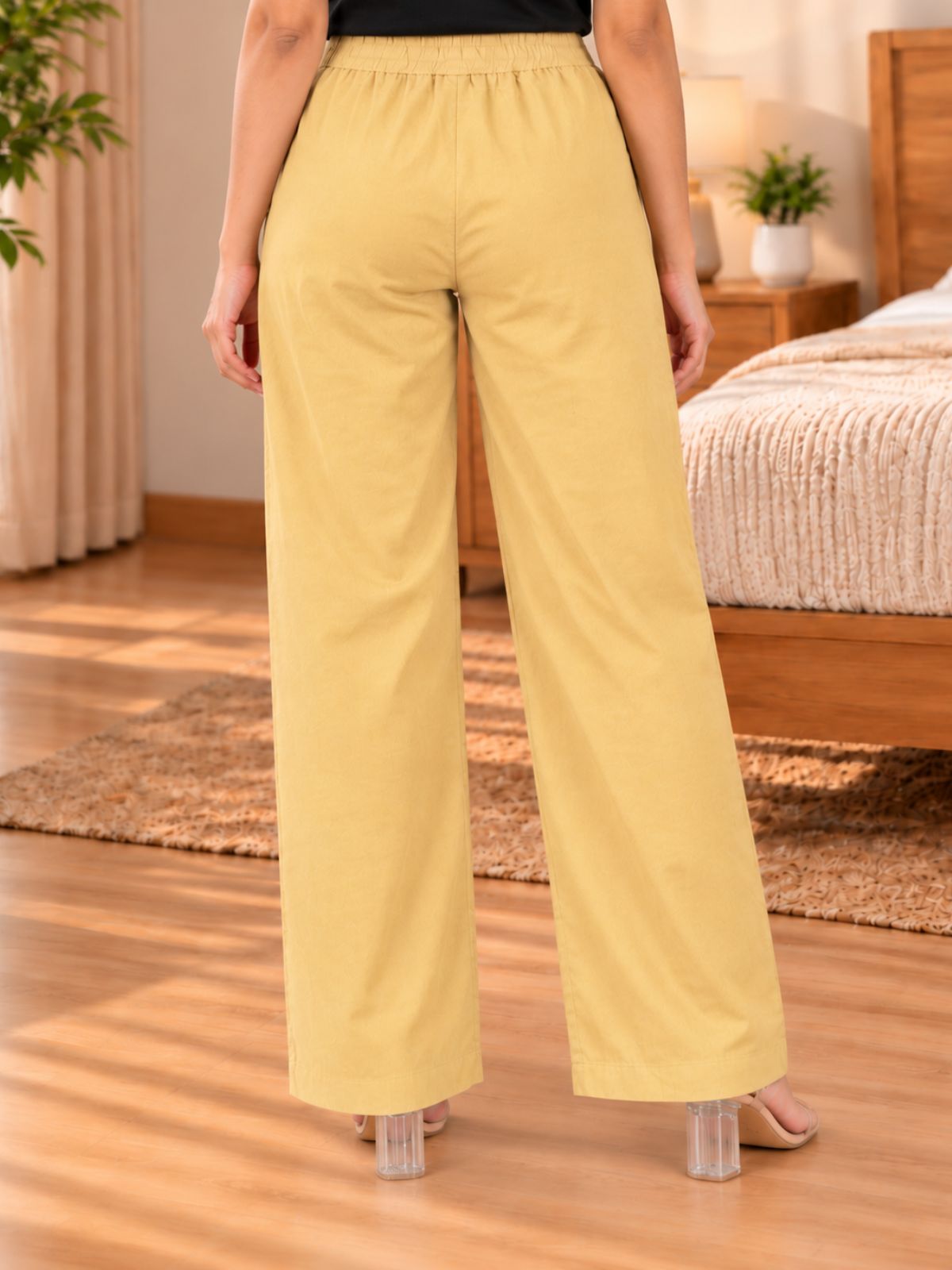 Beige Cotton Solid Payjama Pants