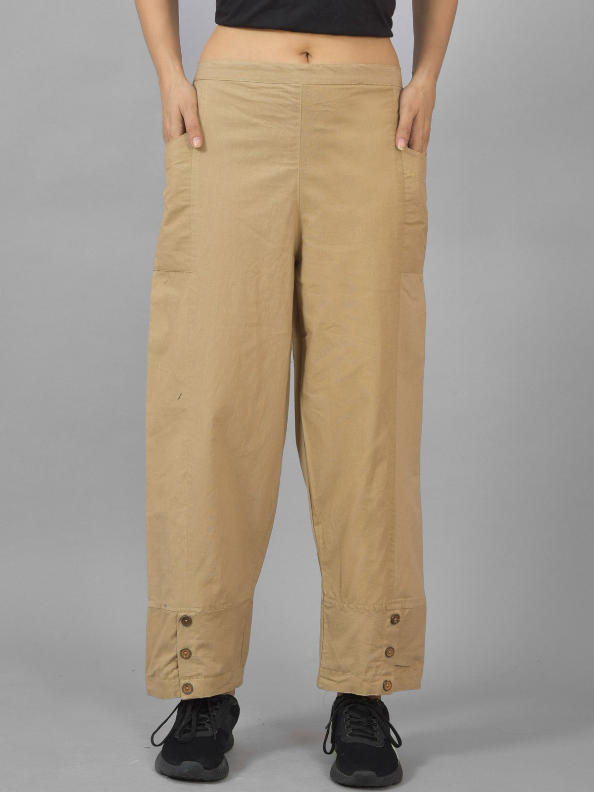 Beige & NavyBlue Cotton Straight Cargo Pant Combo