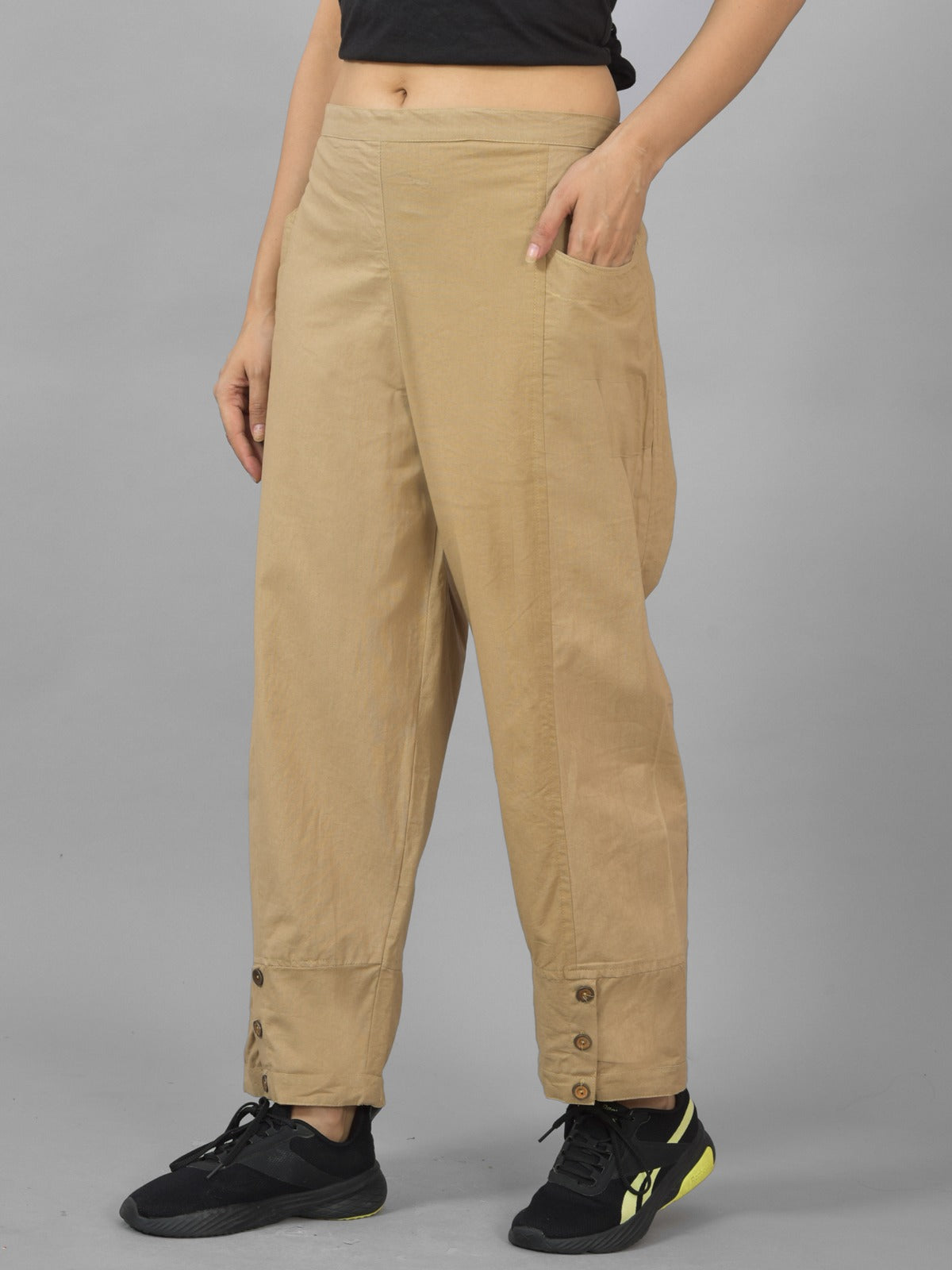 Beige & Wine Cotton Straight Cargo Pant Combo