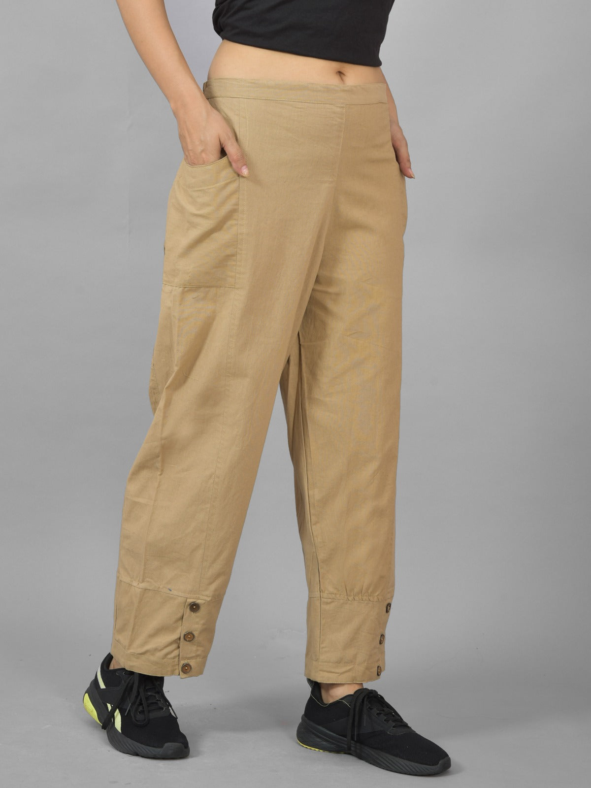 Beige & Wine Cotton Straight Cargo Pant Combo