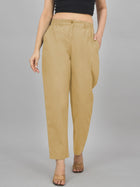 Beige Regular Fit Cotton Formal Trouser