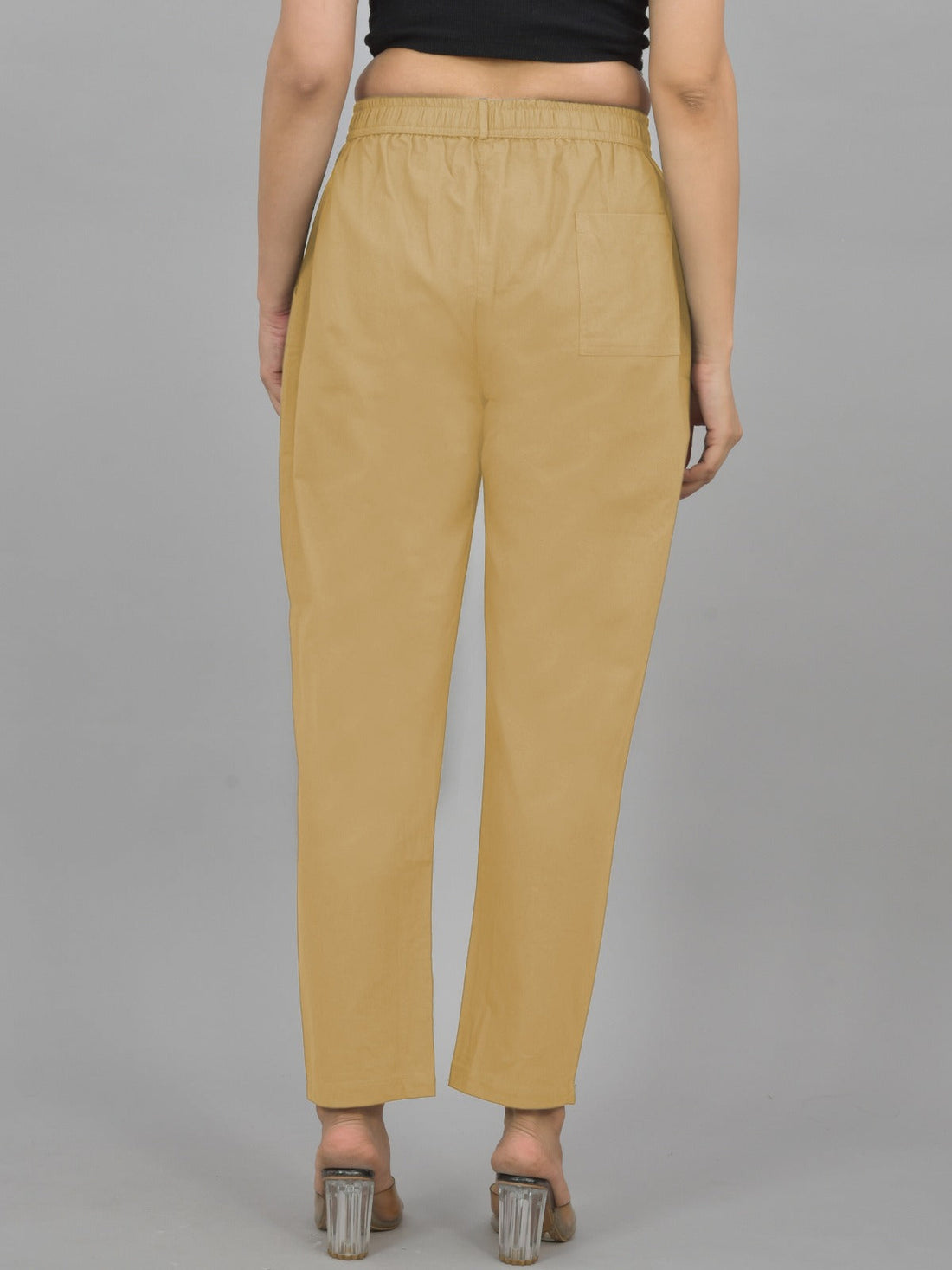 Beige Regular Fit Cotton Formal Trouser