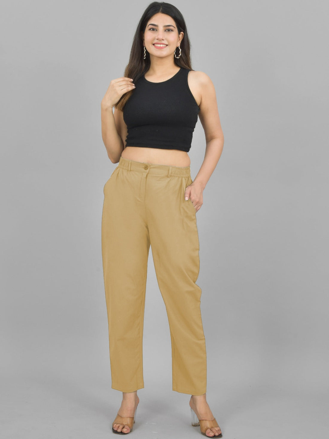Beige & White Regular Fit Cotton Formal Trouser Combo
