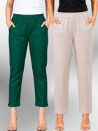 Bottle Green & Melange Regular Fit Elastic Cotton Trouser Combo