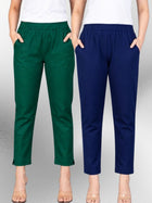Bottle Green & Navyblue Regular Fit Elastic Cotton Trouser Combo