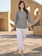 Biscuit Handloom Cotton Yoke Top