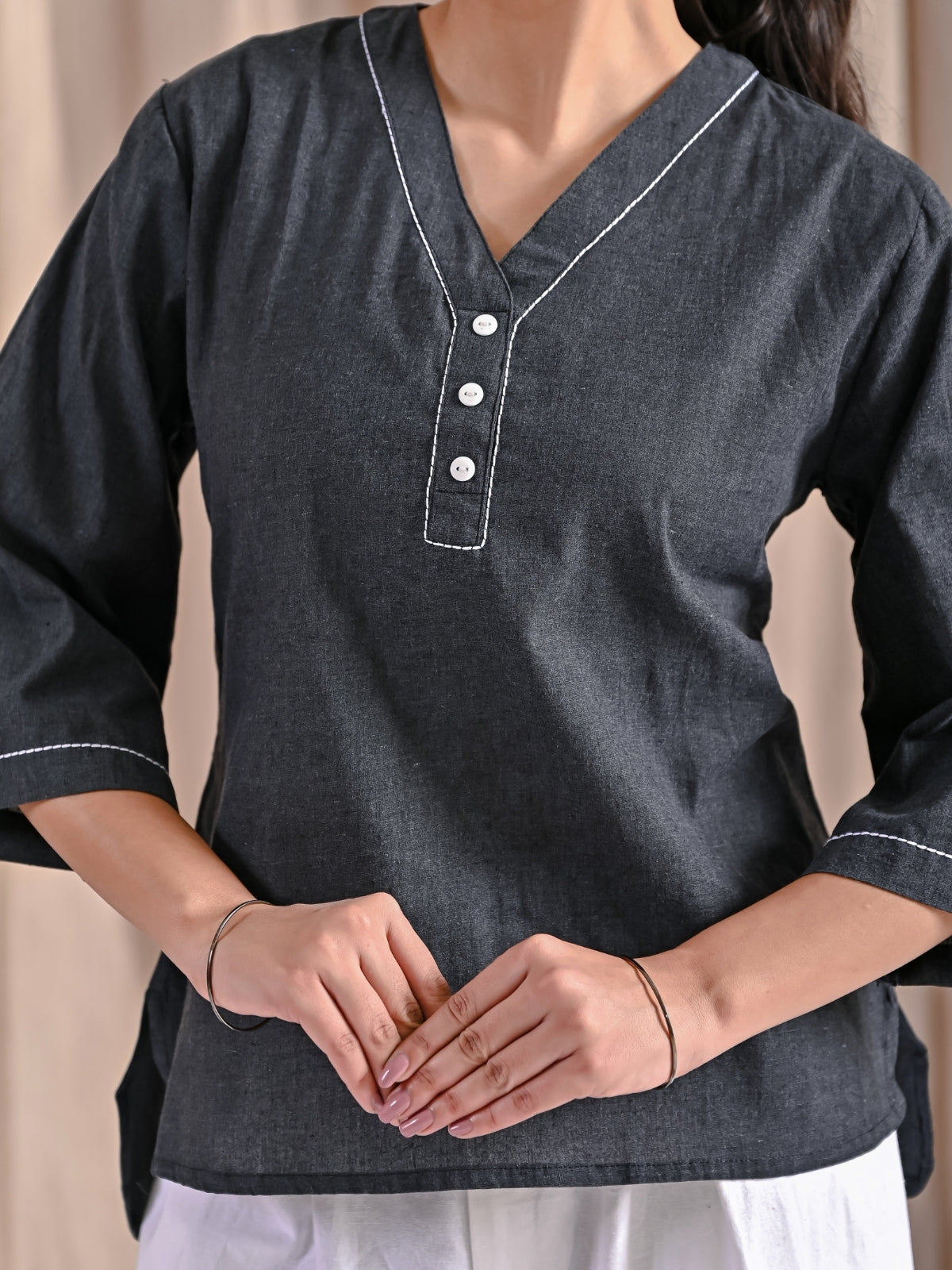 Black Handloom Anchor Thread Top