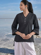 Black Handloom Anchor Thread Top
