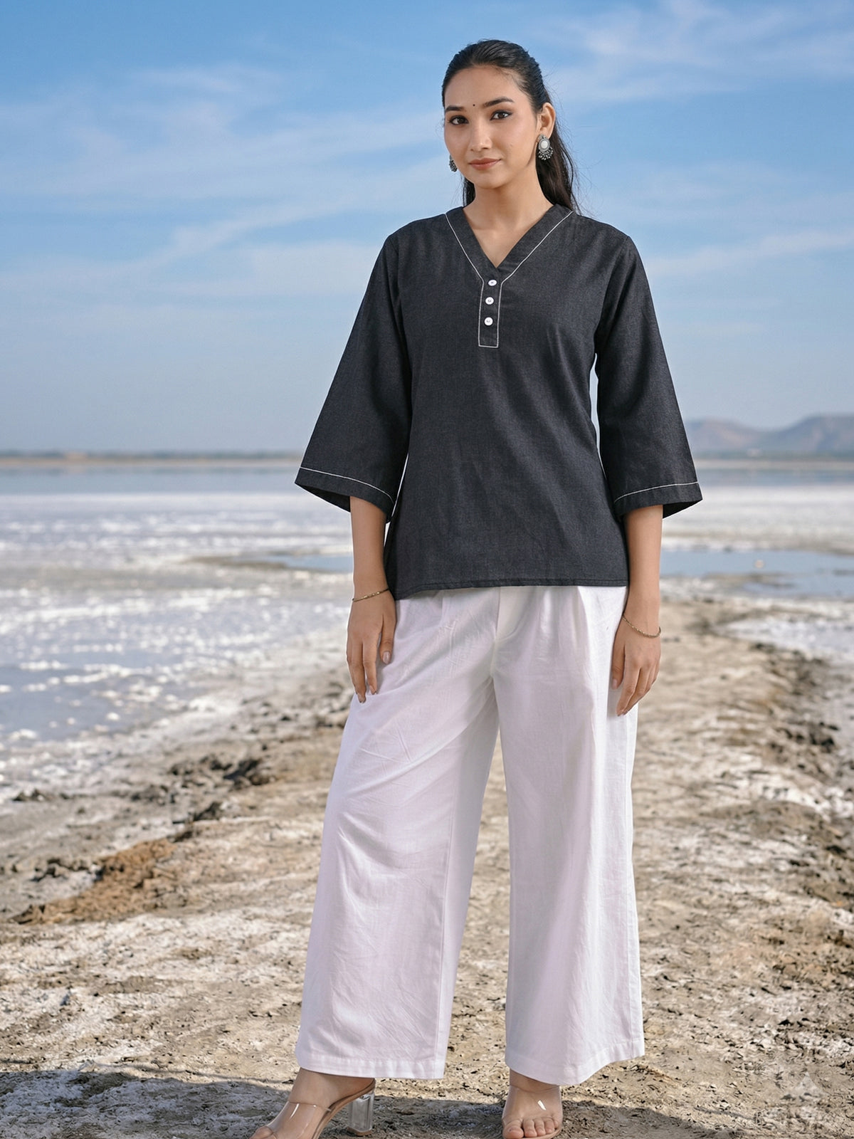 Black Handloom Anchor Thread Top
