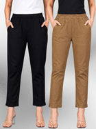 Black & Brown Regular Fit Elastic Cotton Trouser Combo