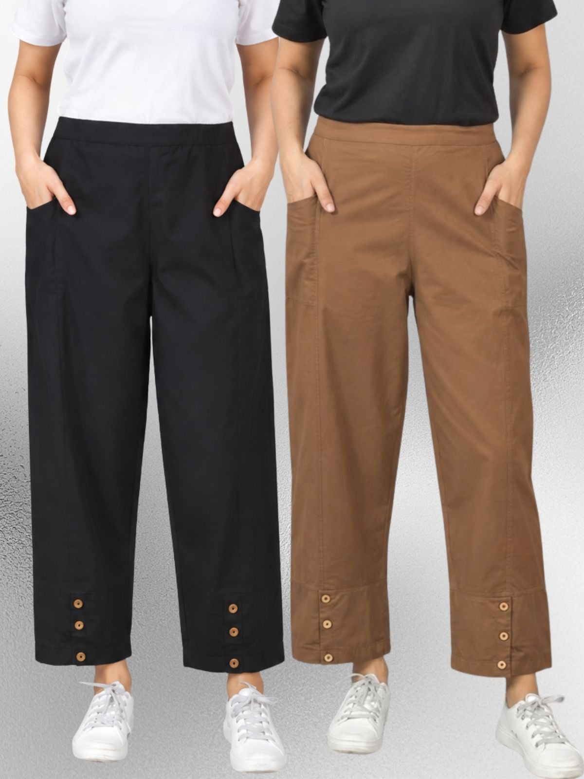 Black & Brown Cotton Straight Cargo Pant Combo