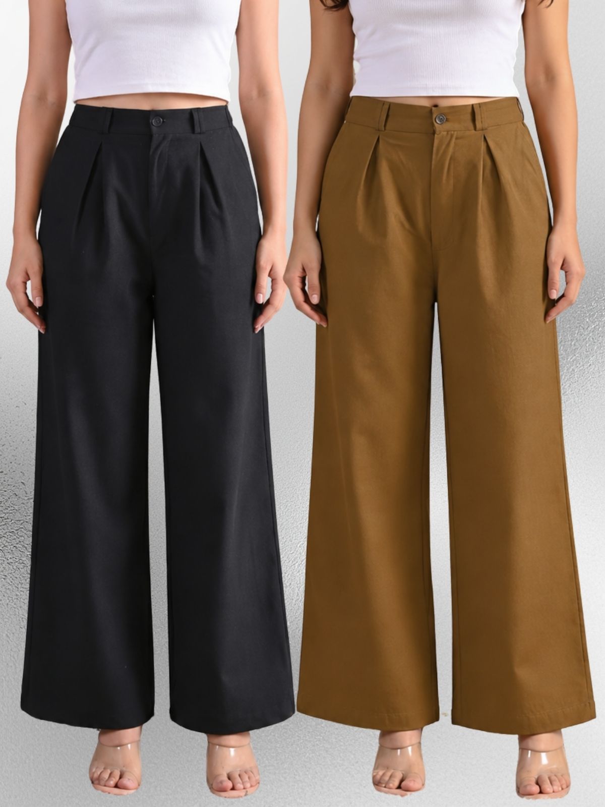 Black & Brown-Cotton Wide Leg Pants Combo