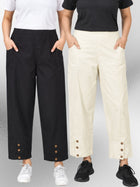 Black & Cream Cotton Straight Cargo Pant Combo