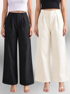 Black & Cream-Cotton Wide Leg Pants Combo