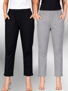 Black & Grey Regular Fit Elastic Cotton Trouser Combo