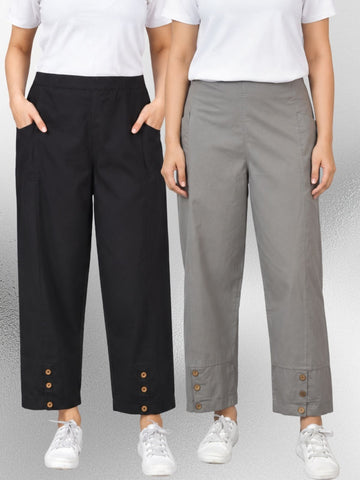 Black & Grey Cotton Straight Cargo Pant Combo