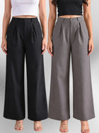 Black & Grey-Cotton Wide Leg Pants Combo