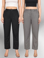 Black & Grey Regular Fit Cotton Formal Trouser Combo