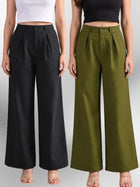 Black & Mehndi-Cotton Wide Leg Pants Combo