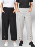 Black & Melange Cotton Straight Cargo Pant Combo