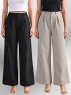 Black & Melange-Cotton Wide Leg Pants Combo