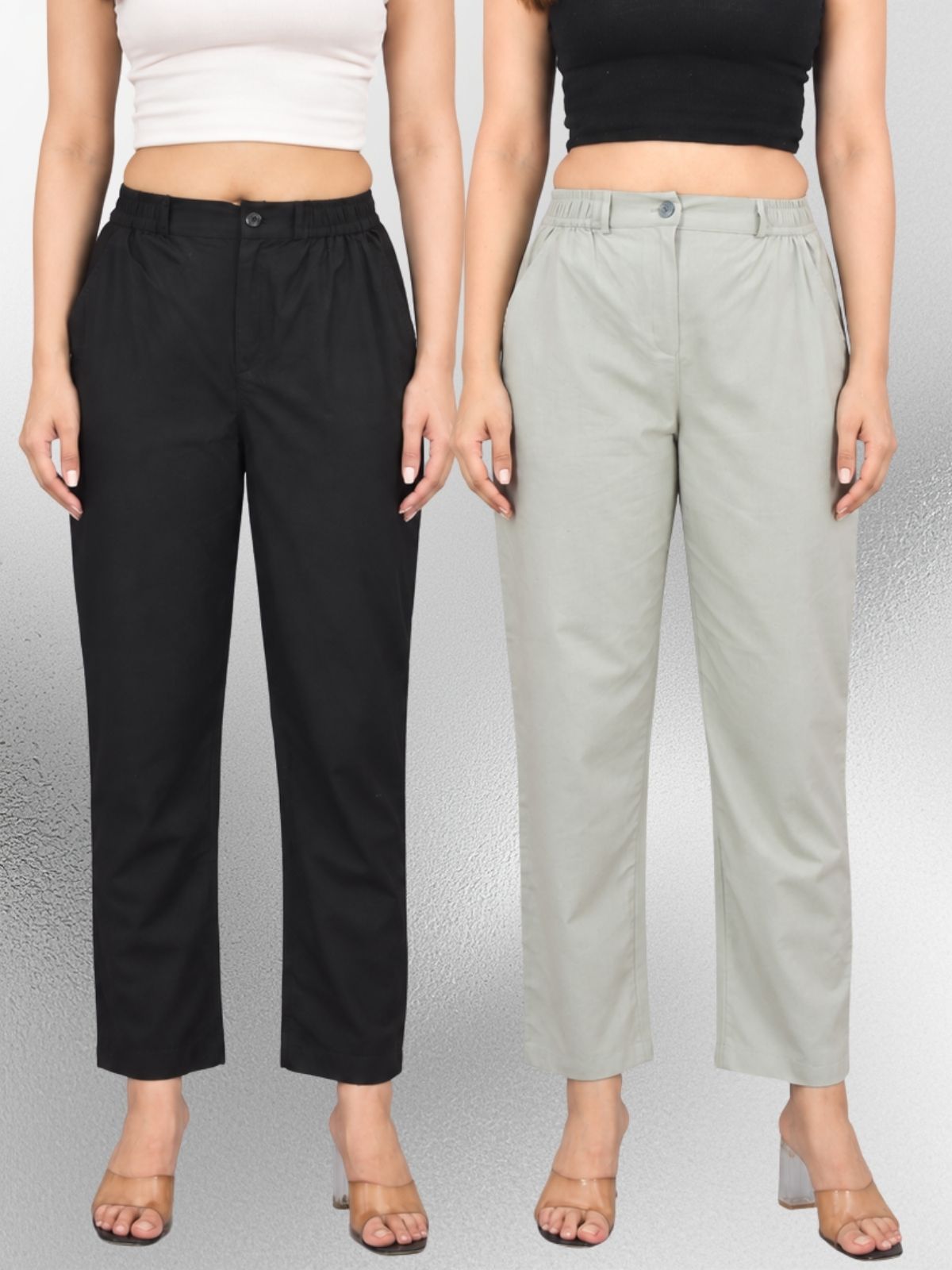 Black & Melange Regular Fit Cotton Formal Trouser Combo