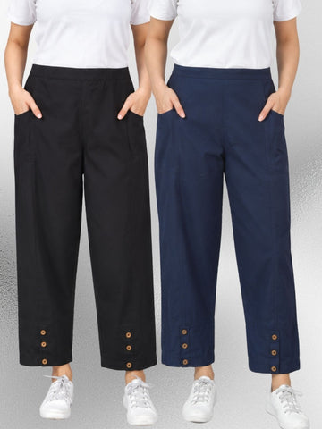 Black & NavyBlue Cotton Straight Cargo Pant Combo