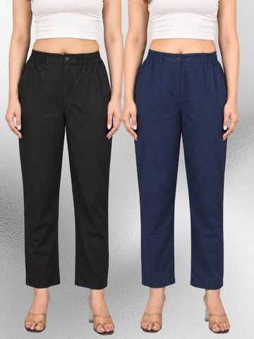 Black & Navyblue Regular Fit Cotton Formal Trouser Combo
