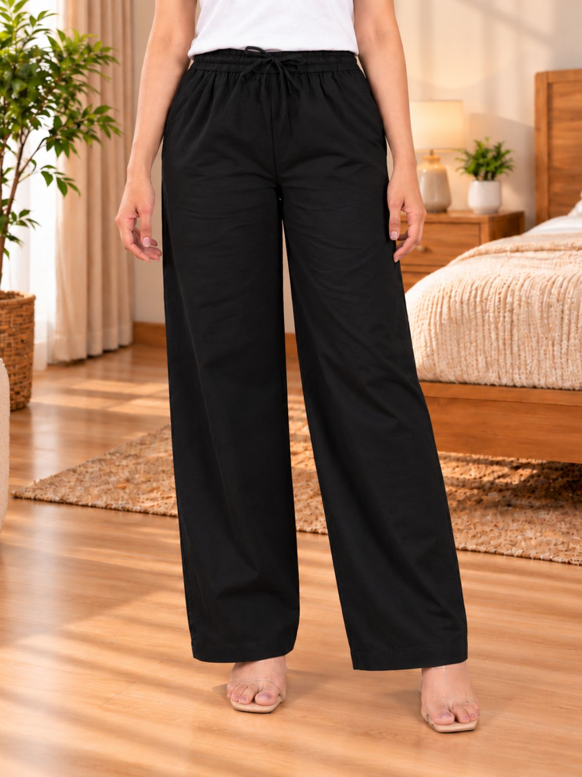 Black Cotton Solid Payjama Pants