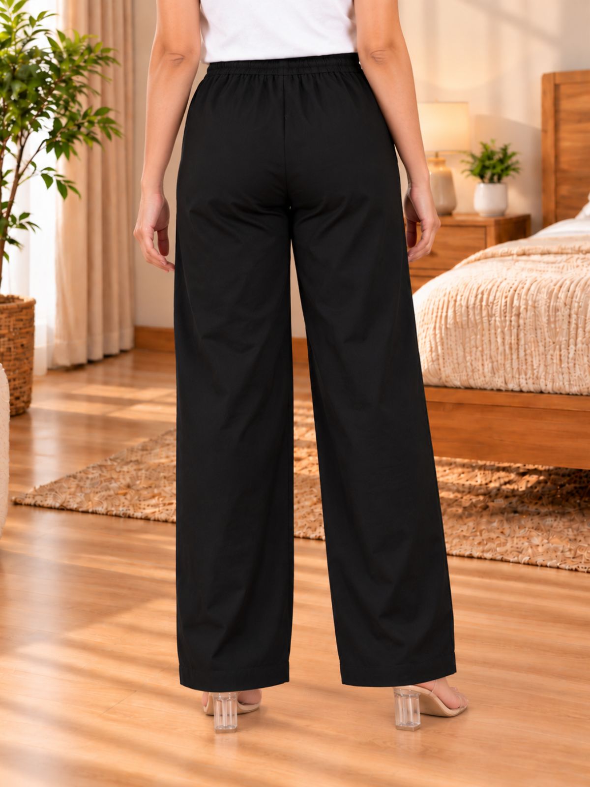 Black Cotton Solid Payjama Pants