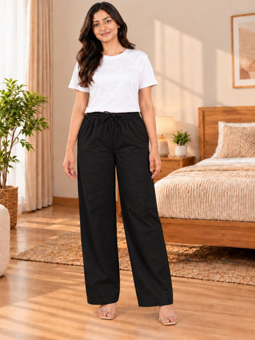 Black Cotton Solid Payjama Pants