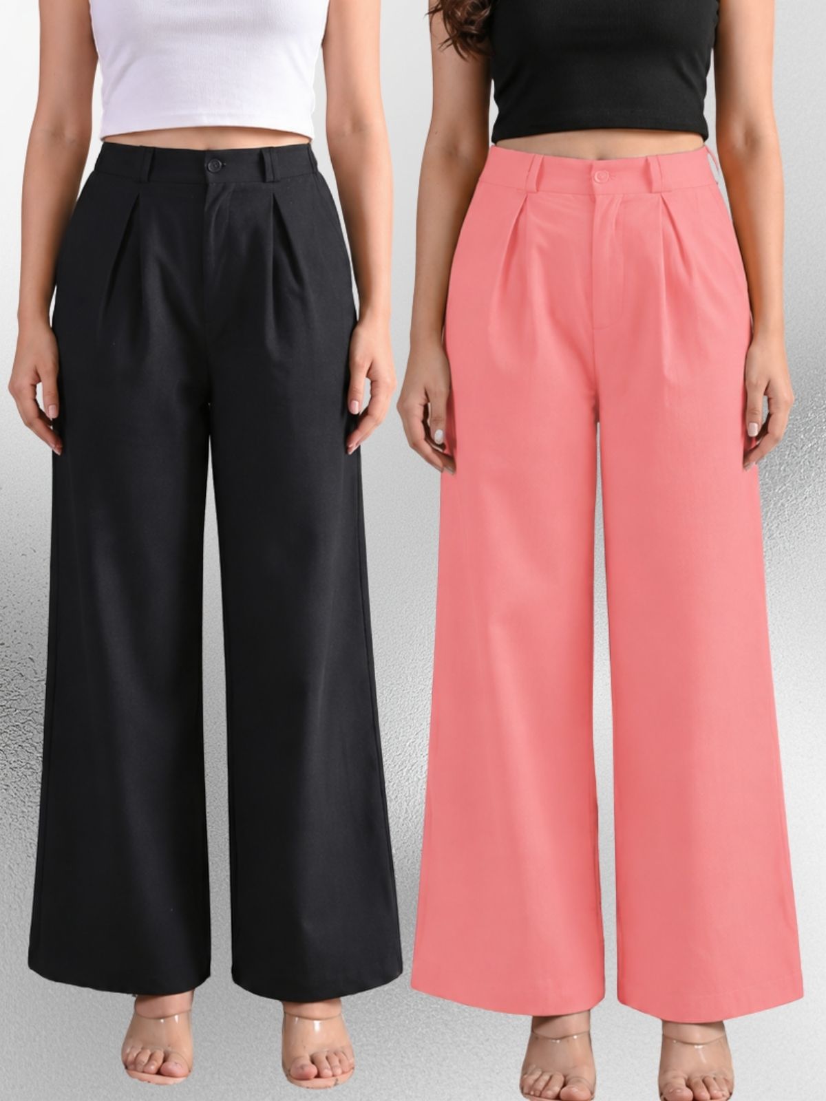 Black & Pink-Cotton Wide Leg Pants Combo