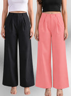 Black & Pink-Cotton Wide Leg Pants Combo