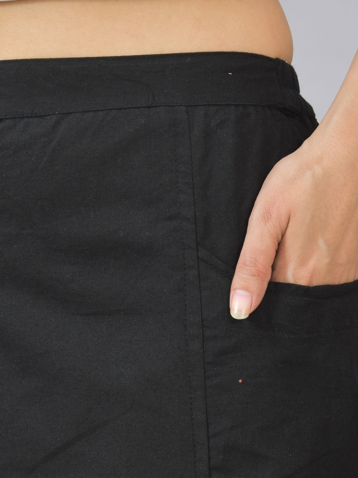 Black Side Pocket Pure Cotton Straight Cargo Pant
