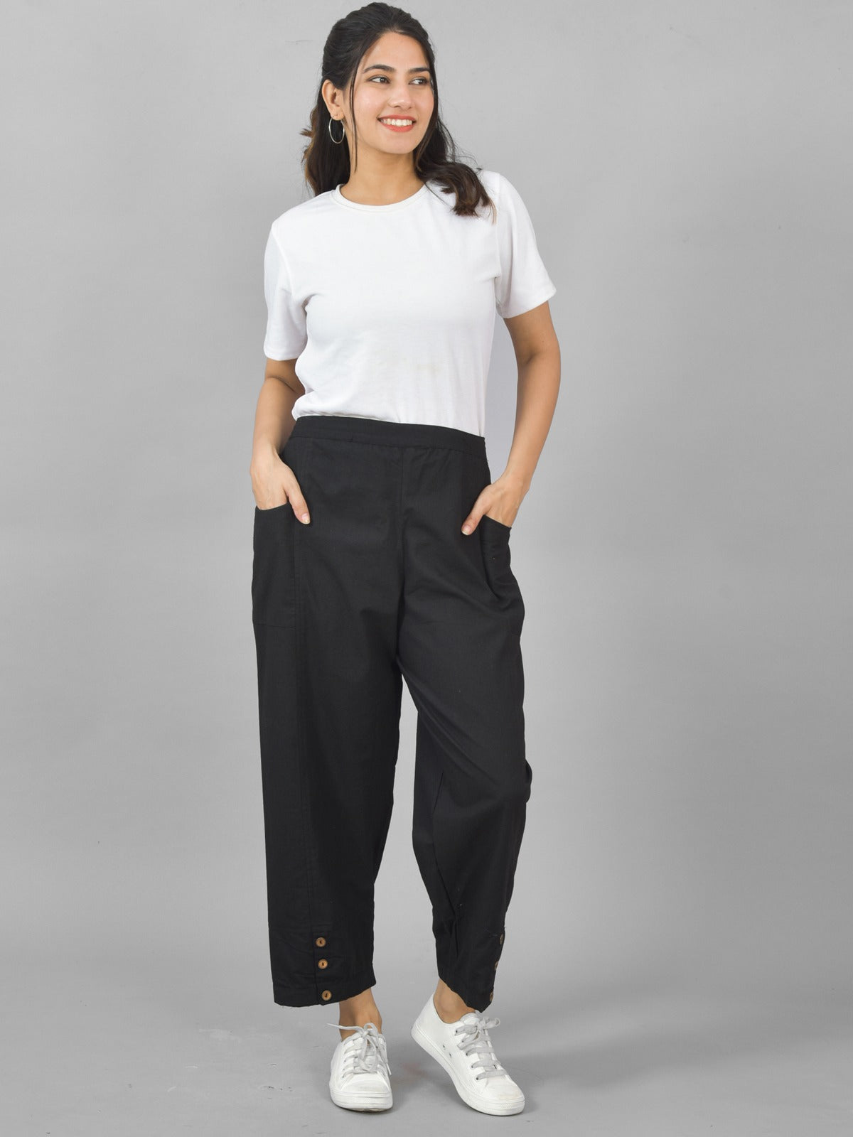 Black Side Pocket Pure Cotton Straight Cargo Pant
