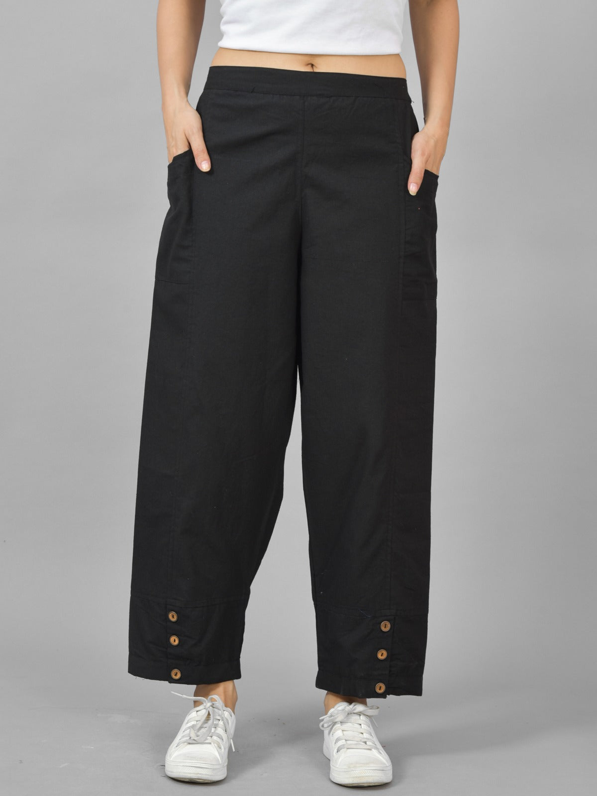 Black & TealBlue Cotton Straight Cargo Pant Combo