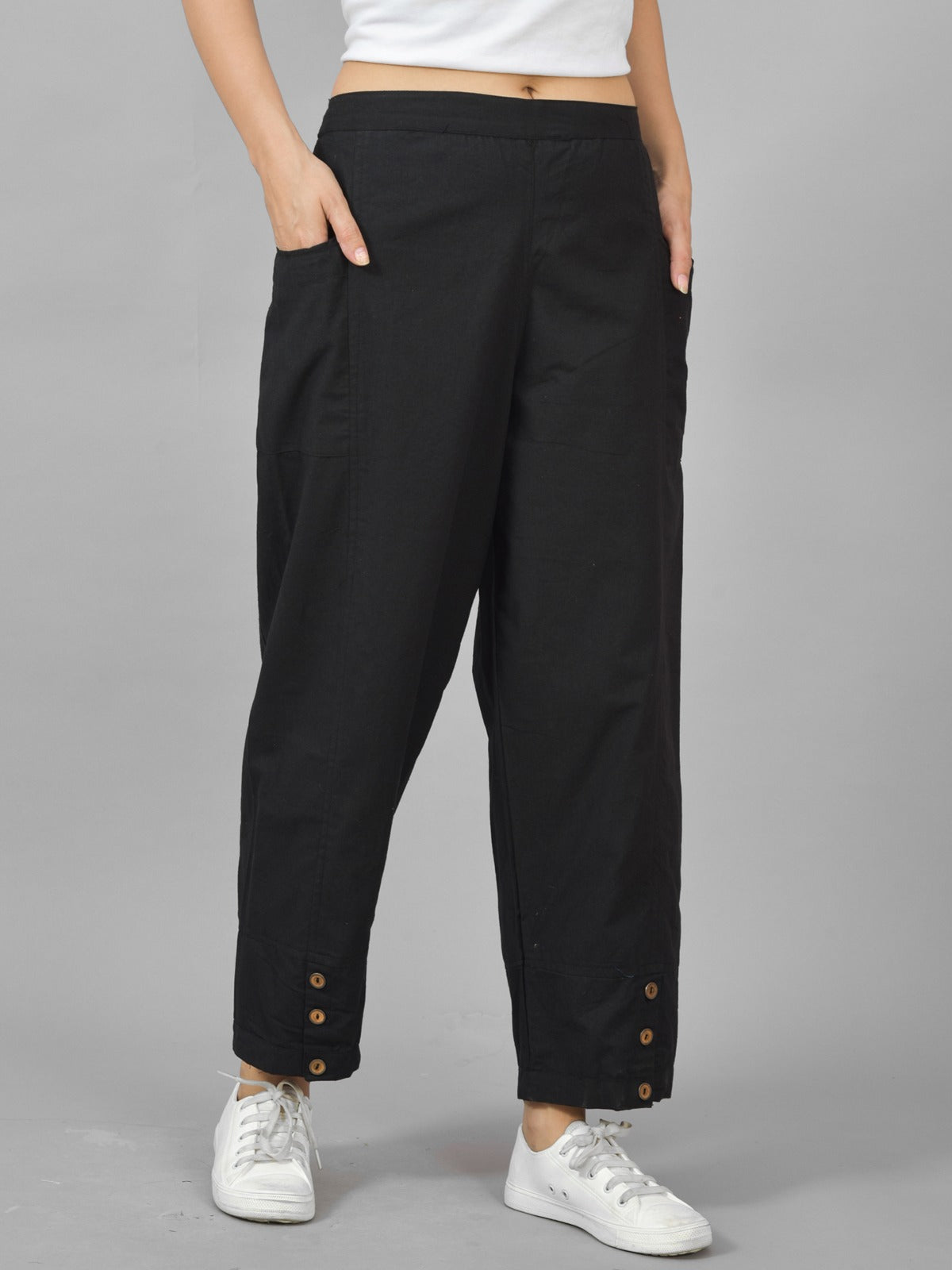 Black & Melange Cotton Straight Cargo Pant Combo