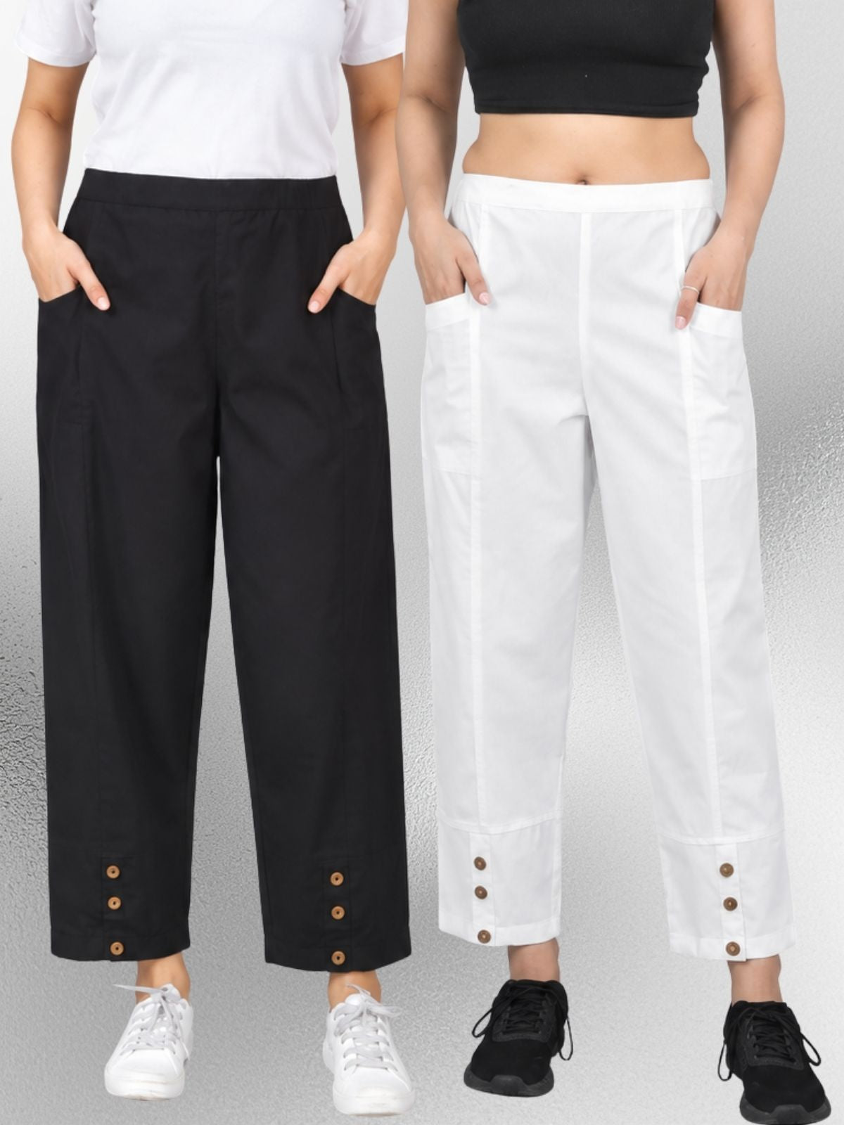 Black & White Cotton Straight Cargo Pant Combo